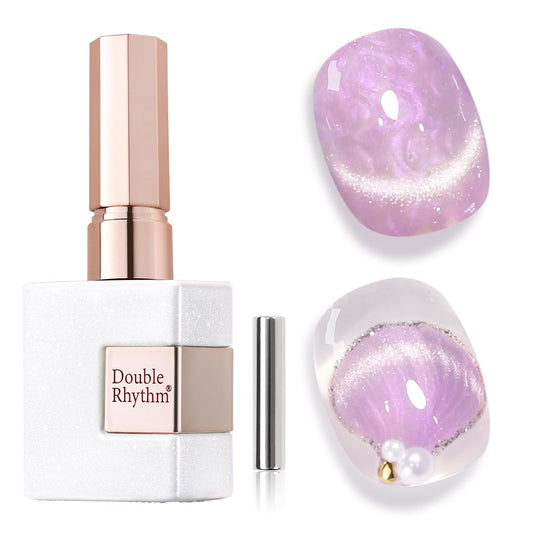 Double Rhythm 15ML Ice Glass Cat Eye Gel Polish with Magnet Holographic Glitter Shimmer Translucent Sheer Color Salon Soak Off Magnetic Nail at Home (Mermaid Purple-MC1136)