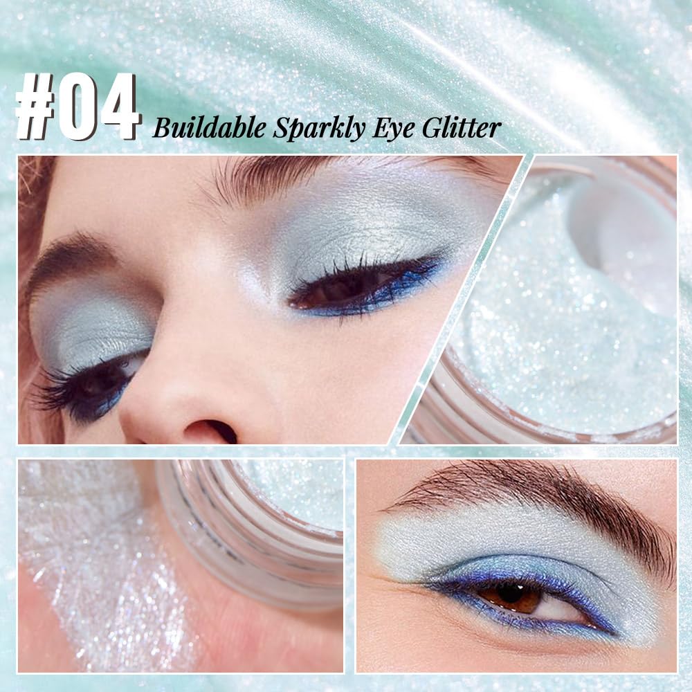 Monochrome Glitter Eyeshadow Palette,Single Light Sky Blue Shimmer Eyeshadow,Long-Lasting Sheer Eye Makeup With A Sparkle Finish,Smooth Formula,Vegan & Cruelty-Free