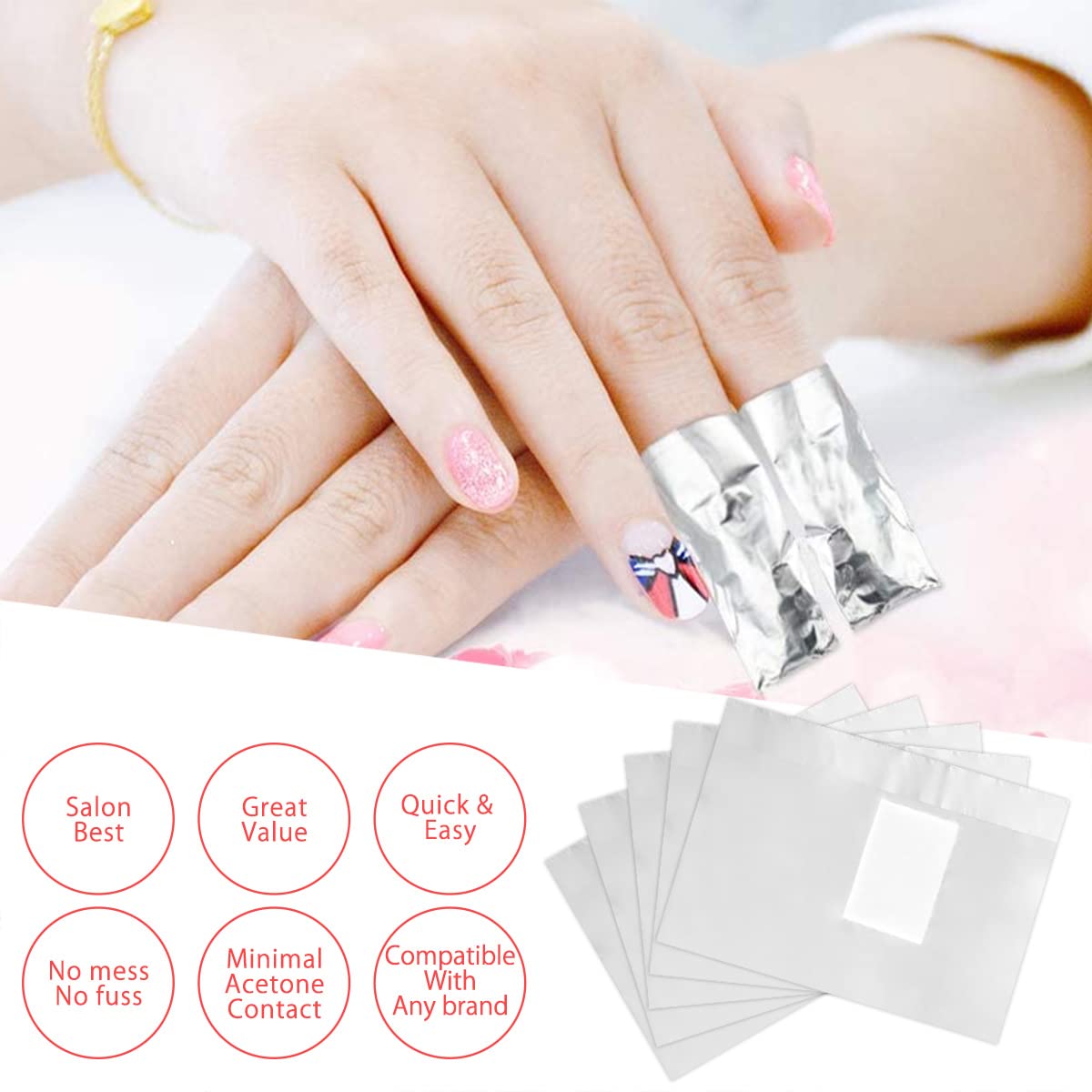 500Pcs Nail Polish Remover Gel Nail Foil Wraps Aluminium Soak Off Foils Cotton Pads Gel Nail Polish Wraps Removal Tool Kit Finger Nail Polish Remover with Lint Free Lager Cotton Pad(500PCS)