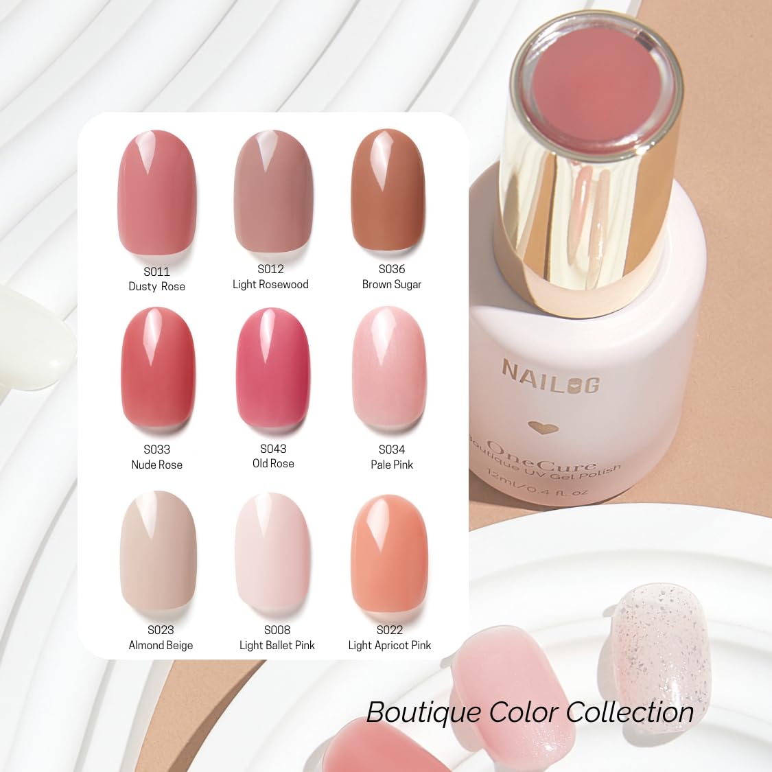 NAILOG One Step Light Pink Gel Nail Polish 12ml Top Coat Color Gel Base 3-In-1 Formula Soak Off UV Gel Polish for Home DIY & Gifting | Light Ballet Pink