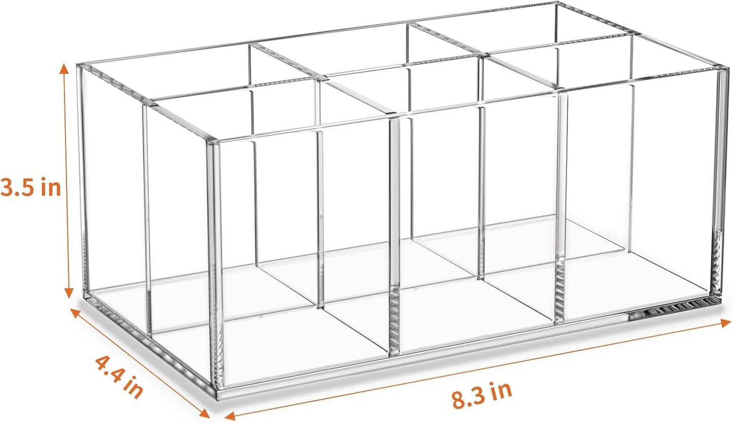 HIIMIEI Clear Makeup Brush Holder Organizer Acrylic 6-Slots Cosmetic Brushes Storage Organizer for Vanity Countertop