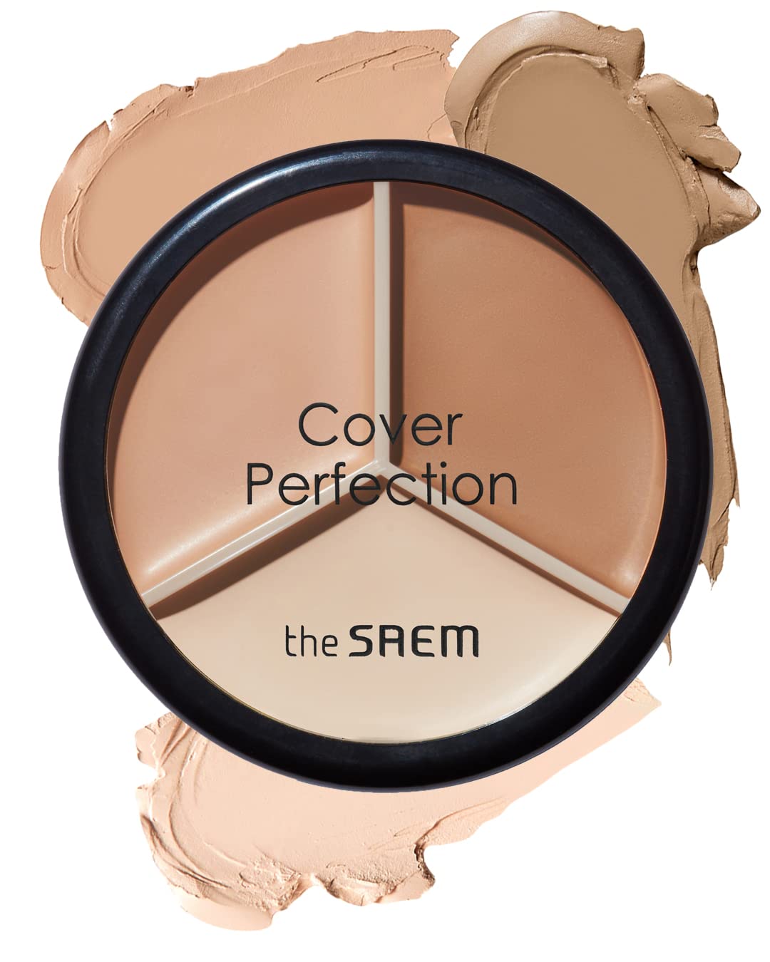 THESAEM Cover Perfection Triple Pot Concealer – 3 Color Concealer with Full Coverage Natural Beige Shade Covers Blemishes Spots, Highlighter & Contouring, 02 Contour Beige