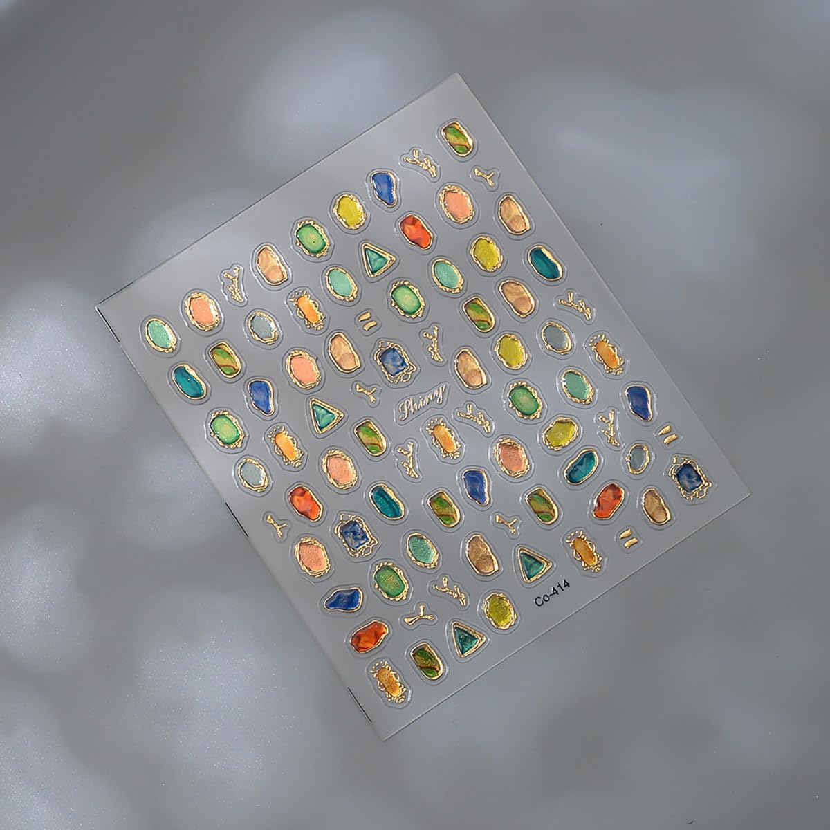 Gem Nail Stickers with Gold Trim Shiny Gems Nail Decals Luxury Stickers for Nails Designs 3D Self Adhesive Nail Art Supplies & Decorations for Women 1 Sheet