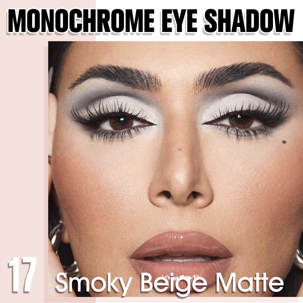 Single Matte Eye Shadow Palette Makeup, Smoky Beige Matte Eyeshadow for Women, Monochrome Eye Shadow Makeup, Pigmented Waterproof Sombras Para Ojos, Vegan, Talc, Paraben & Cruelty Free, 17