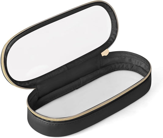 Clear Travel Makeup Brush Holder, Leather Makeup Brush Toiletry Bag, Portable Cosmetic Brush Case, Transparent Waterproof Makeup Brush Storage Bag, Black, Large