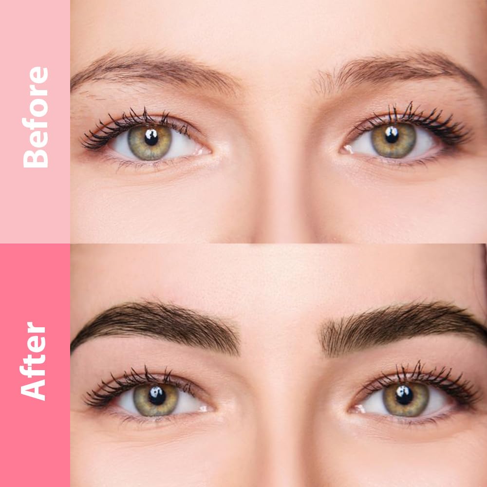 evpct 2Pcs Brown Magic Microblading Dual-Ended Eyebrow Contouring Pen Brow Pencil, with 4 Brush Micro-Fork-Tips Applicator and Precise Brush-Tip, Hair Like Strokes, with Dual-ended Eyebrow Brush