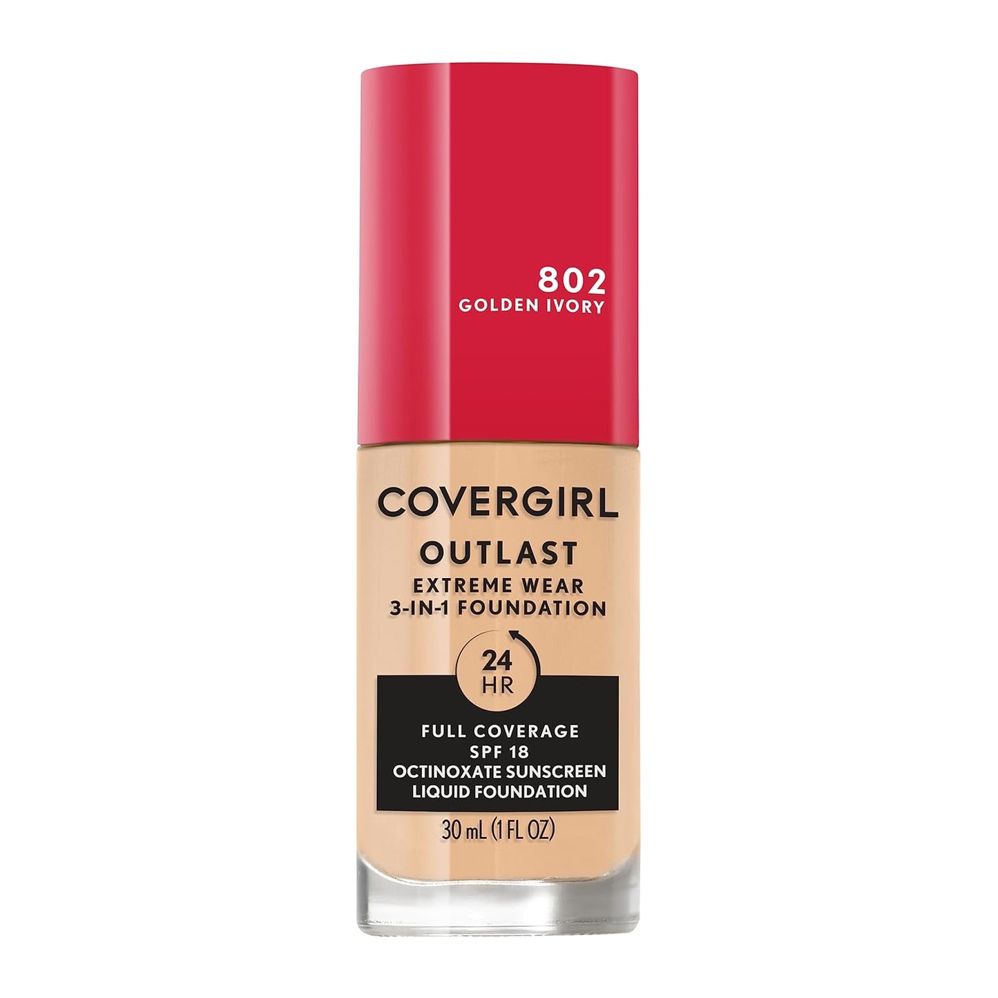 Covergirl Outlast Extreme Wear 3-in-1 Full Coverage Liquid Foundation, SPF 18 Sunscreen, Golden Ivory, 1 Fl. Oz.
