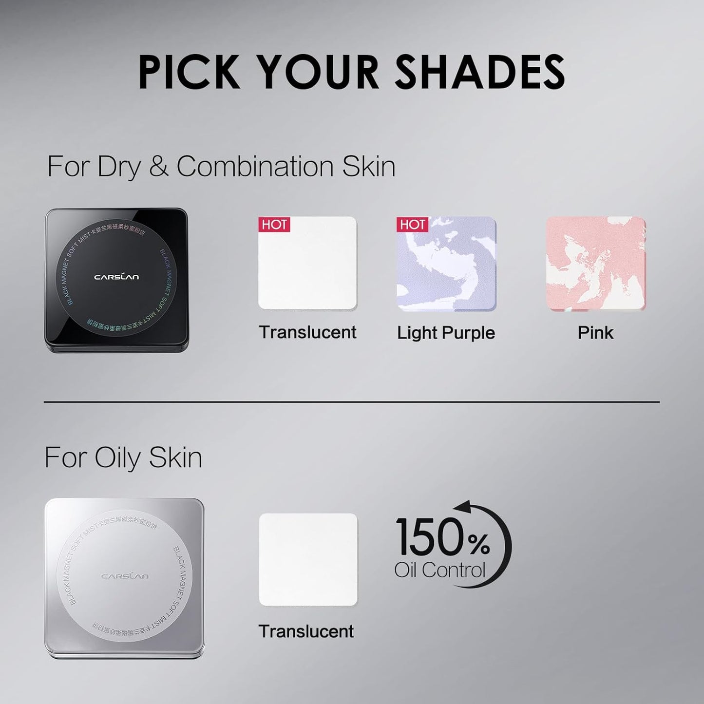 Oil Control Face Pressed Powder Compact, 24H Longlasting Waterproof Pressed Setting Powder Foundation Makeup, Shine Free, Poreless, Smooth, 03 Light Purple for dry skin (0.28Oz)