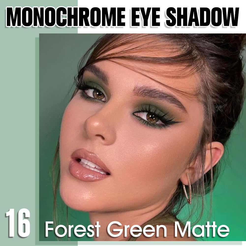 Single Matte Eye Shadow Palette Makeup, Forest Green Matte Eyeshadow for Women Halloween Birthday Party Wear, Monochrome Eye Shadow Makeup, Pigmented Waterproof Sombras Para Ojos, 16