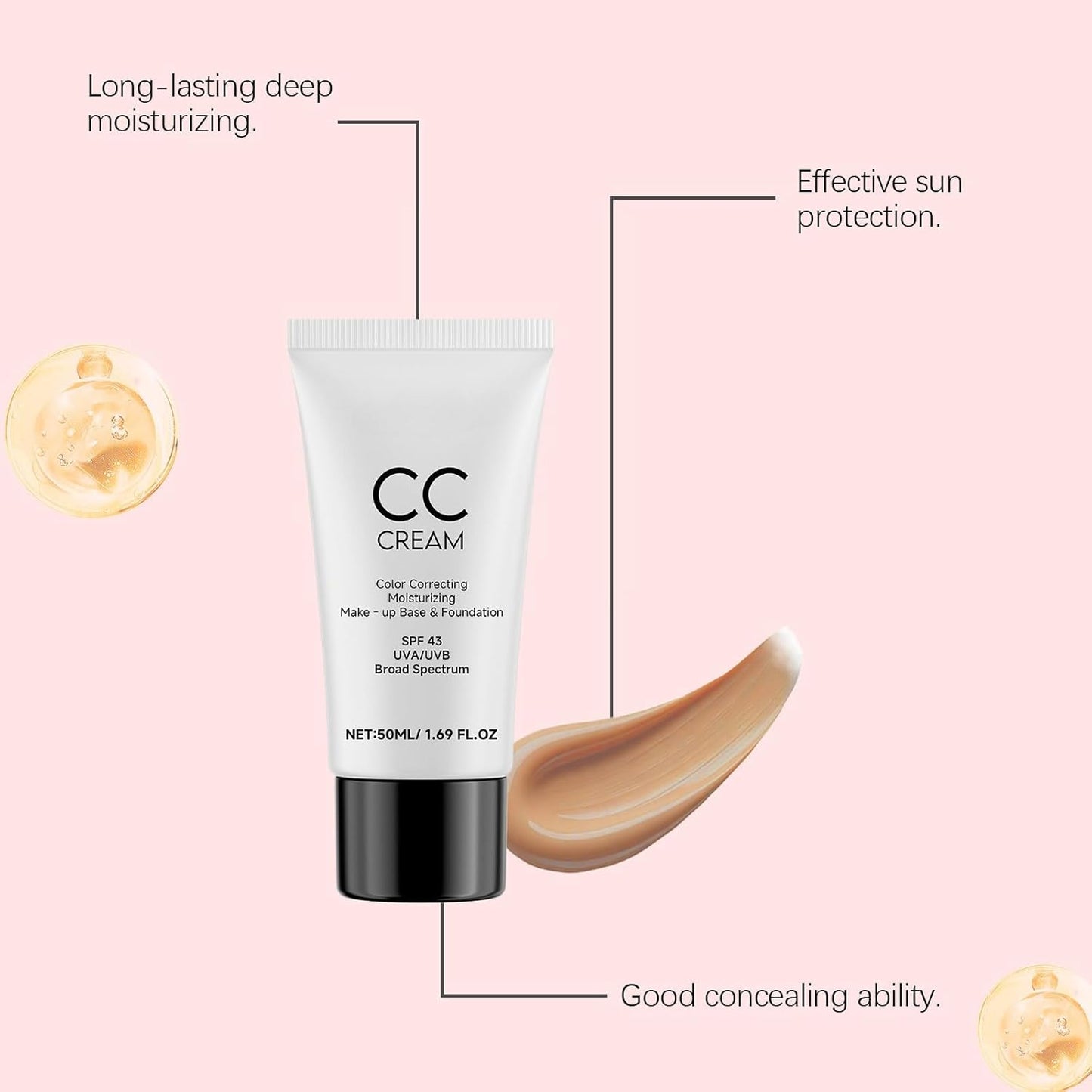 Cc Cream For Older Women,CC Cream Skin Tone Adjusting for Mature Skin, Anti-Aging Sunscreen Foundatio with Moisturizer, Full Coverage, Lightweight