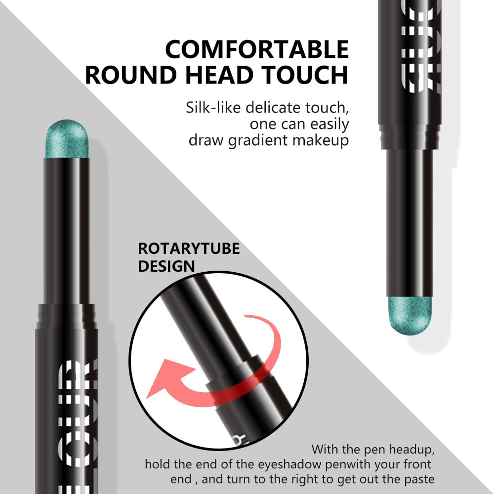 Cyan Green Shimmer Cream Eye Shadow Stick Makeup for Women, Cyan Green Shimmer Matte Eye Shadow Brightener Stick for Eyes, Waterproof Eyeshadow Pencil Applicator Blendable for Eye Highlight 24