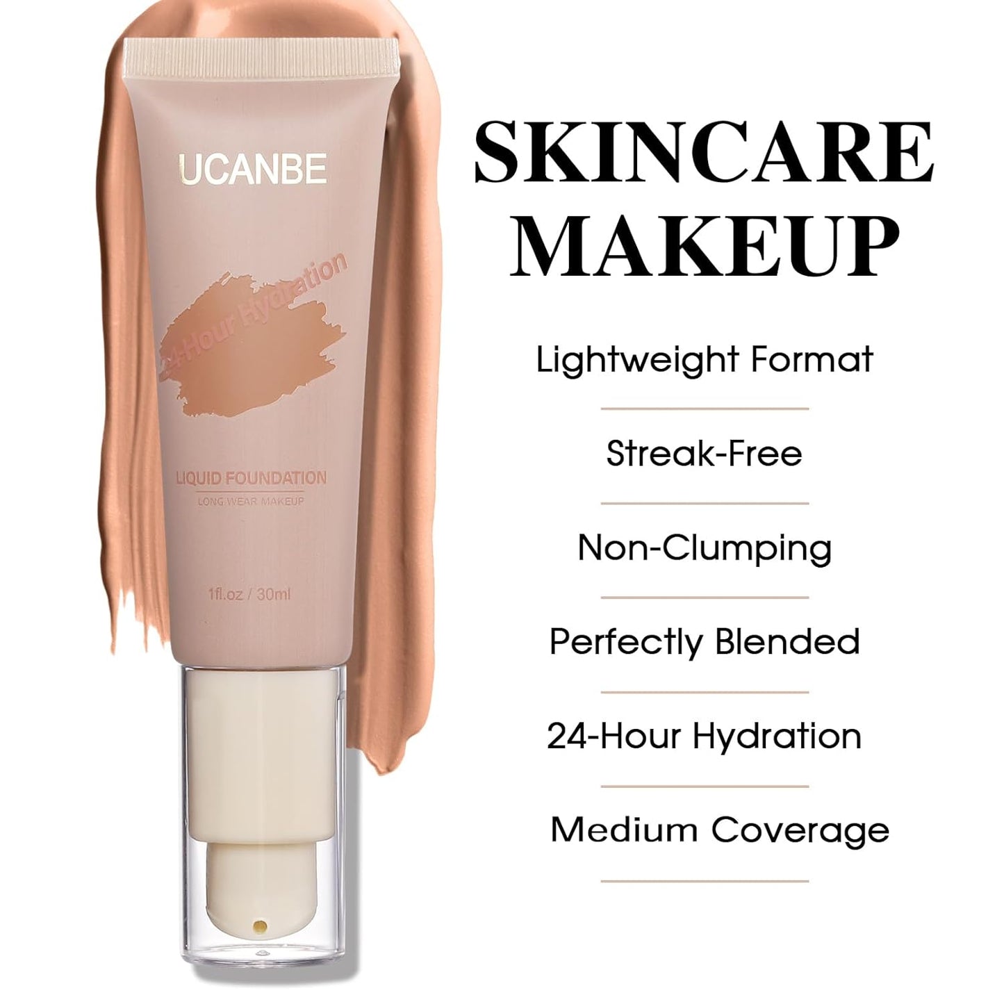 UCANBE Matte Liquid Foundation Makeup, Medium to Full Coverage Waterproof Longwear Serum Cream Foundation for Combination & Oily Mature Skin, Lightweight Hydrating & Nourishing, Classic Tan, 1 fl. oz.