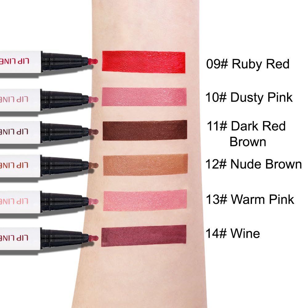 2Pcs Longwear Liquid Lip Liner Stain Marker Pen Set Long Lasting Waterproof, Dusty Warm Pink Matte Semi Permanent 24 Hour Lip Liner and Lipstick Combo, Color Stay Lipliner All Day, Lips Stain peel off