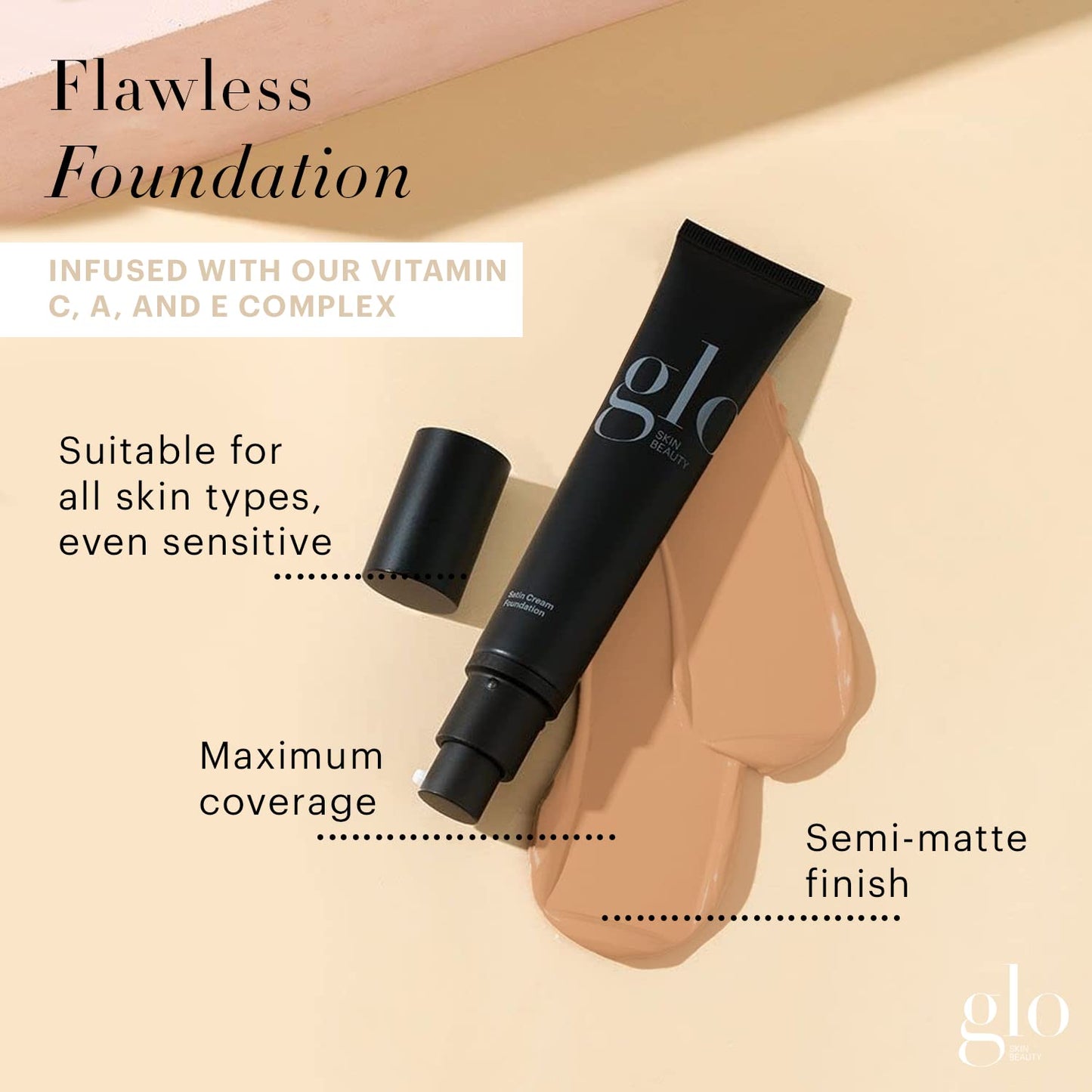 Glo Skin Beauty Satin Cream Foundation Makeup for Face, Beige Medium - Full Coverage, Semi Matte Finish, Conceal Blemishes & Even Skin Tone