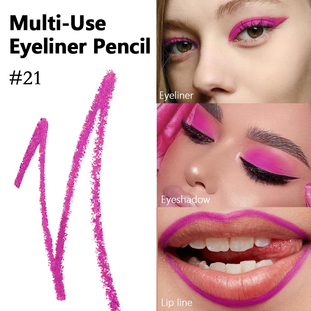 Kaely Gel Eyeliner Pencil for Women, Rose Red Eye Liner Waterproof Smudge Proof with Sharpener, Waterline Eye Makeup Liners, delineador de ojos contra el agua, Vegan & Cruelty-Free, 21