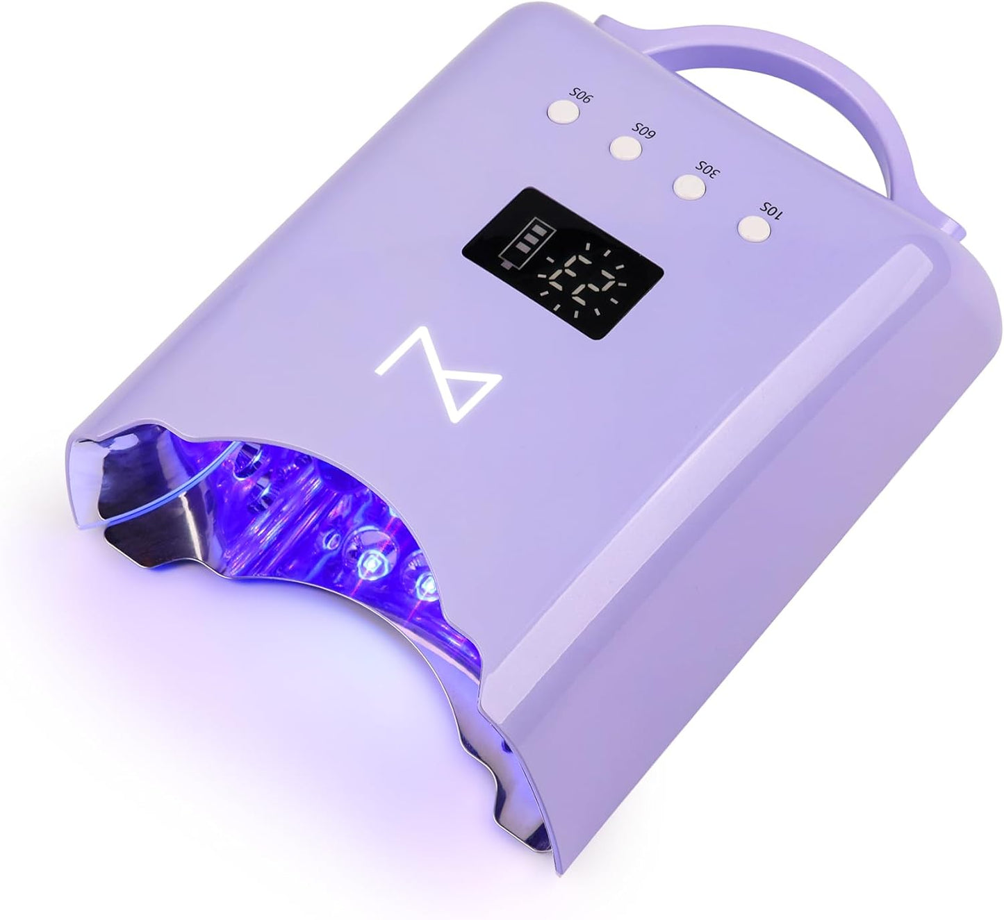 M - NEO Cordless & Rechargeable Nail Curing Lamp 78W with 4 LCD Time Display Timer, Auto Sensor, and Spacious Interior for All Hand Sizes and Nail Lengths (Violet)