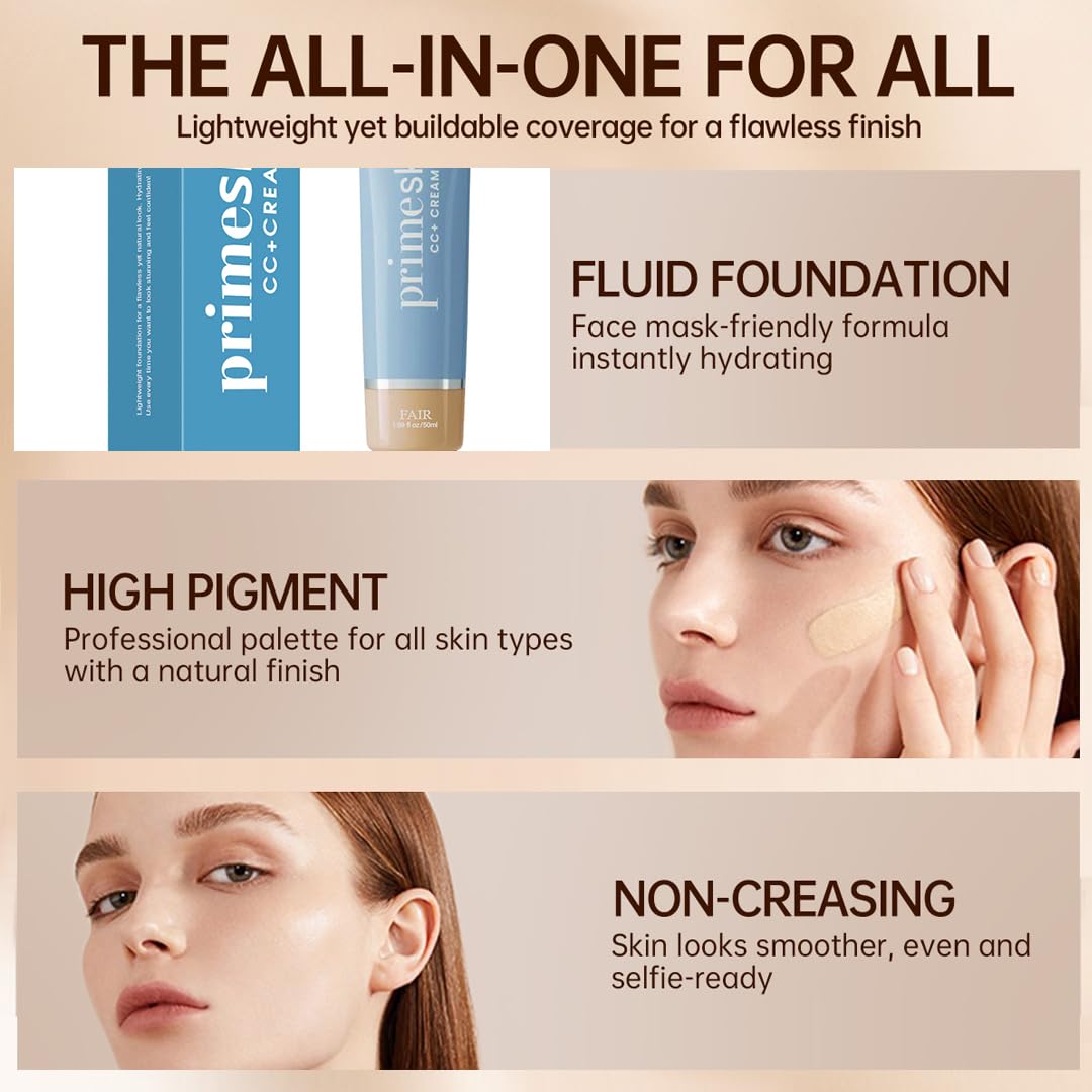 Primeskin Cc Cream for Older Women,Korean Cc Cream, Self Adjusting for Mature Skin, Satin Skin Korean 1.69 Fl Oz/50ml (LIGHT)