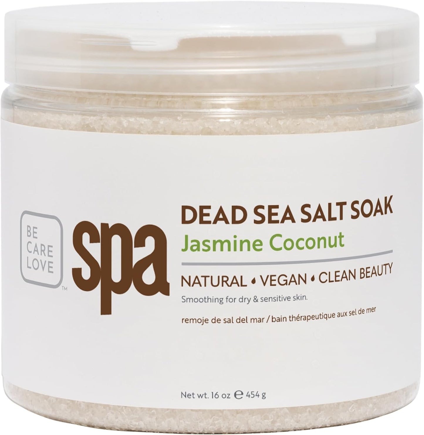 BCL SPA Dead Sea Salt Soak - Bath Salt with Organic Jasmine + Coconut, Shae Butter, Arnica, Aloe Vera Juice, Chamomile, Argan Oil & Jojoba Oil Skin Exfoliator - Home/Professional Use 16 fl oz