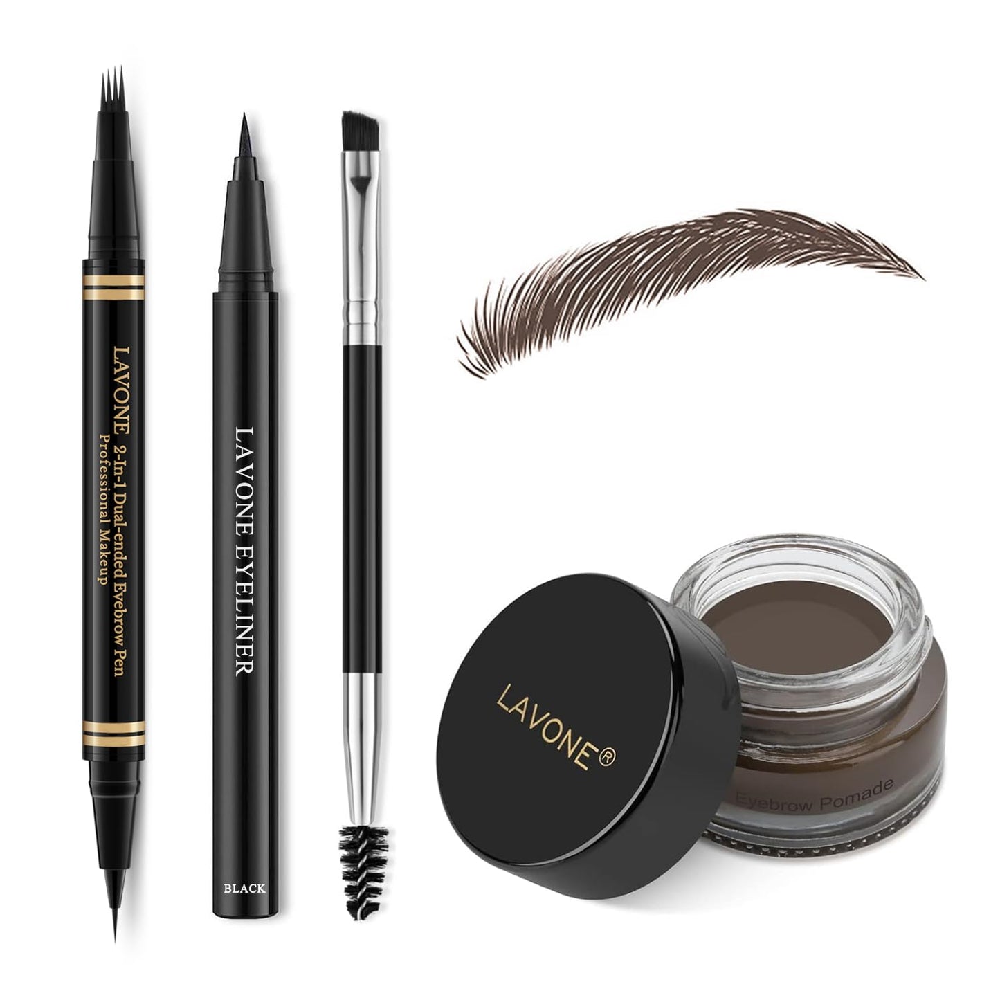 Eyebrow Pen Makeup Kit, with 4 Tip Waterproof Microblading Eyebrow Pencil, Eyeliner, Eyebrow Pomade and Dual-ended Eyebrow Brush, Brow Pencil Eyebrow Kit for Natural Looking - Medium Brown