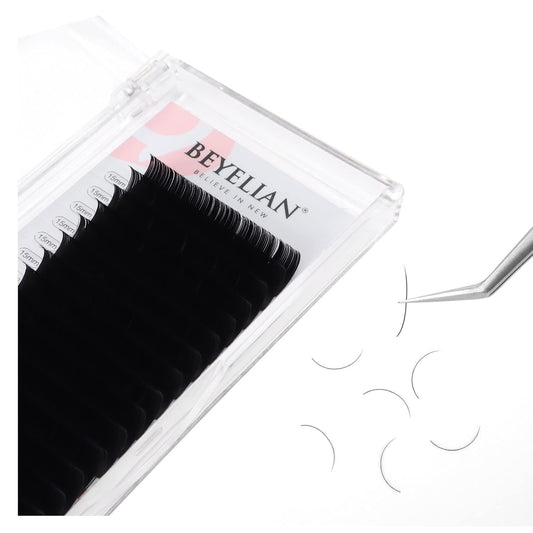 BEYELIAN Eyelash Extensions, Individual Lashes, 0.15mm D Curl 15mm Super Matte Classic Lash Extensions, Ellipse Flat Eyelash Extension, Light and Soft Natural Look for Professional Salon Use
