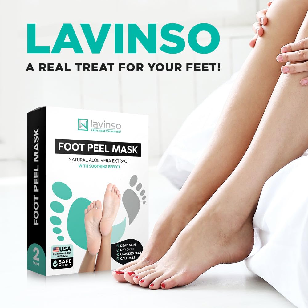 Lavinso Foot Peel Mask for Dry Cracked Feet – 3 Pack Peeling Mask Removes Dead Skin and Calluses - Exfoliating for Soft Baby Feet, Original Scent