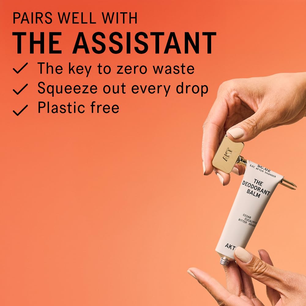 AKT, THE DEODORANT BALM. Award winning, multi-use, natural deodorant. Plastic Free. Gender Free. Aluminium Free. 100% effective — 1 tube lasts up to 3 months. SC.02 AFTER THUNDER. 50ml/1.76 FL.OZ