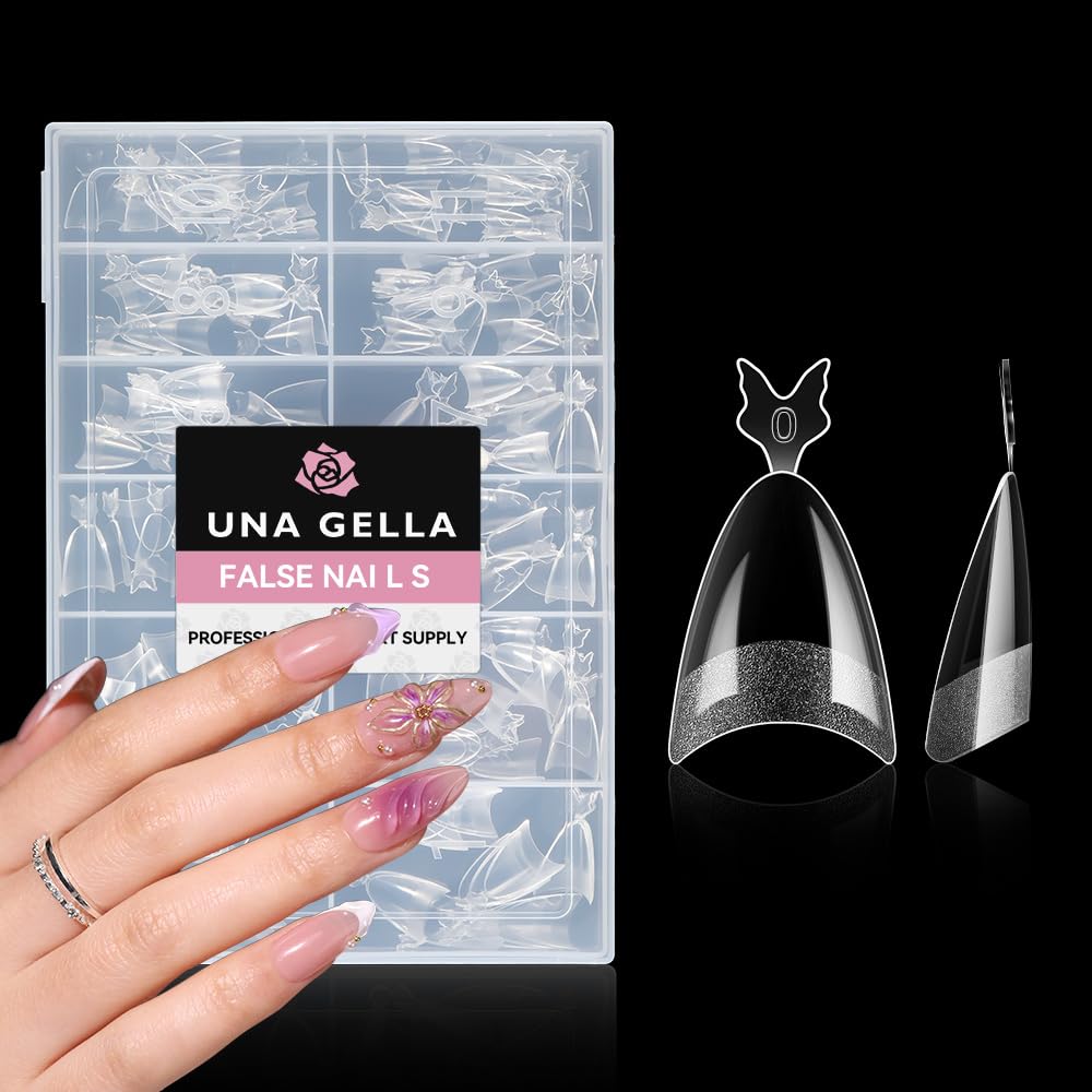 UNA GELLA Almond Shape Nail Tips Half Cover 216pcs Medium Almond Gel Nail Tips Pre-buff Matte Soft Gel Acrylic Press On Nails Easier Nail Extentions Art Salon 12 Sizes