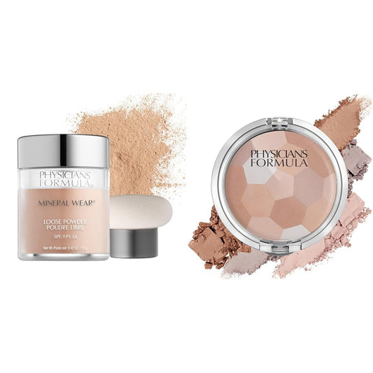 Physicians Formula Mineral Wear Talc-Free Loose Powder Creamy Natural & Setting Powder Palette Multi-Colored Pressed Finishing Powder Bundle