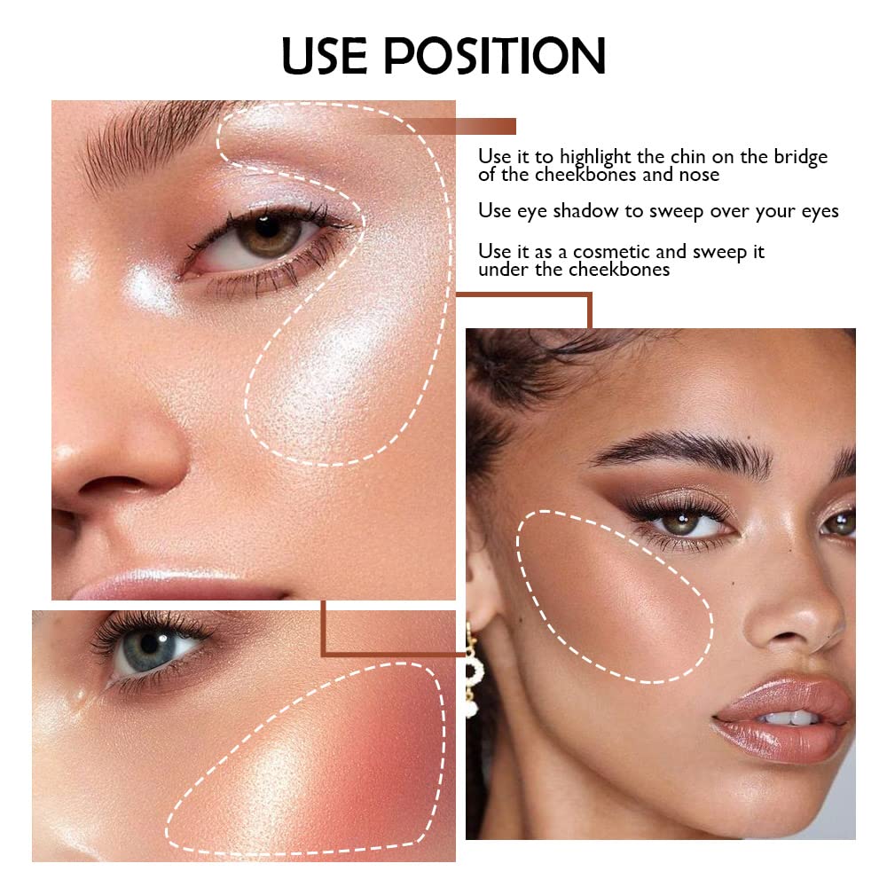 evpct Shimmer Highlighter Highlight Makeup Contour Palette iluminadores de maquillaje, 5 Colors Highlighter+Makeup White Shimmer Blush Bronzer and Makeup Highlighter Powder Palette Illuminators B02
