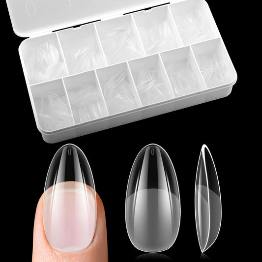 EBANKU Medium Almond Nail Tips, 550 Pcs Matte Clear Acrylic Press-on Nails, Pre-shaped Half Matte Full Cover Clear Acrylic Nails Gel Kit False Nail Tip Press on Nails for Nail Extension DIY Salon