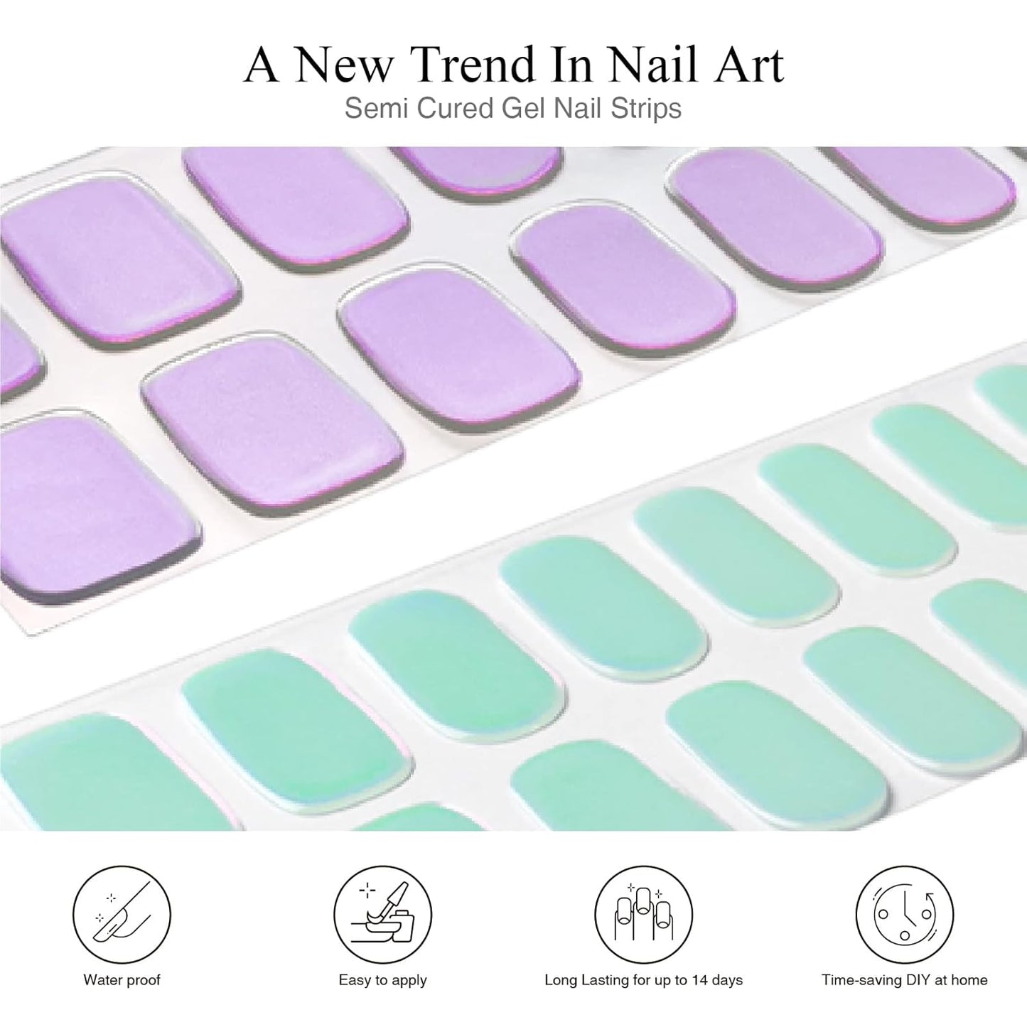 Semi Cured Gel Nail Strips, 20 pcs Gel Nail Stikers, Gel Nail Wraps Semi Cured, Salon-Quality, 2 Weeks Long Lasting Shell Aurora
