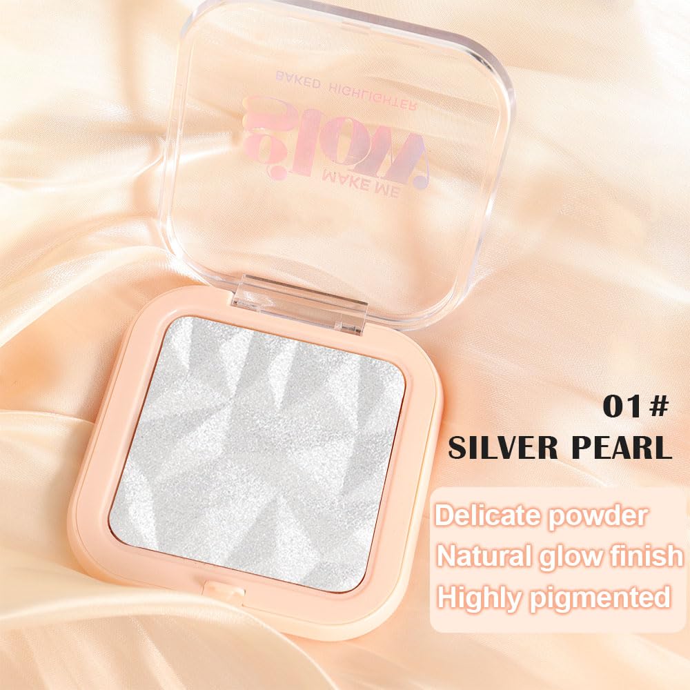 evpct Pearl White Silver Face Highlighter Makeup Shimmer Glitter Diamond Sparkly Highlighters Makeup Palette Powder for Face Body Cheek Skin iluminadores iluminador de jos maquillaje luminizers E01