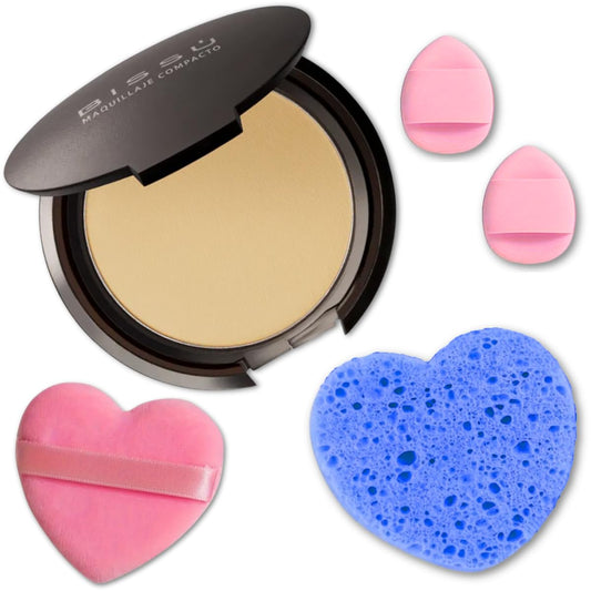 Beetbul Makeup & Exfoliation Kit - Bissú Compact Powder + 1 Medium Velvet Puff + 2 Finger Puffs + 1 Facial Exfoliating Sponge (13 Bronze, One Size)