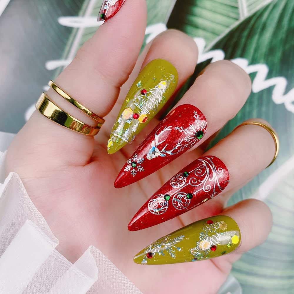 9 Sheets Merry Christmas Nail Art Stickers Decals Self-Adhesive Holiday Snowflakes Laser Silver Snowman Bell Nail Supplies Nail Art Design Decoration Accessories