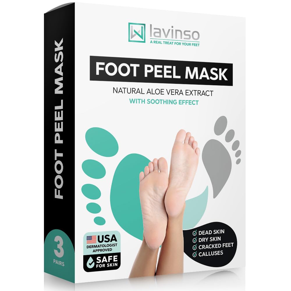 Lavinso Foot Peel Mask for Dry Cracked Feet – 3 Pack Peeling Mask Removes Dead Skin and Calluses - Exfoliating for Soft Baby Feet, Original Scent