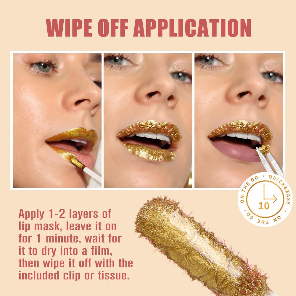 2025 New 24K Gold Liquid Lip Gloss Peel Off Lip Stain Tattoo with Tweezer, Mauve Lips Stain Peel Off Masque, Long Lasting Waterproof Lip Tint Stain, Transfer-proof for All Skin Types 04#