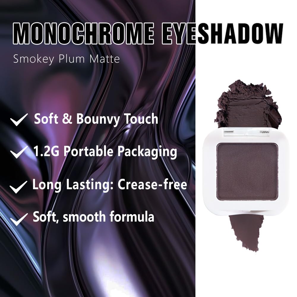 Kaely Smokey Plum Single Eyeshadow Makeup, Purple Neutral Powder Matte Eye Shadow for Older Women, Monochrome Eye Shadow Palette Pigmented Waterproof, sombras para ojos, Lightweight Blendable, 15