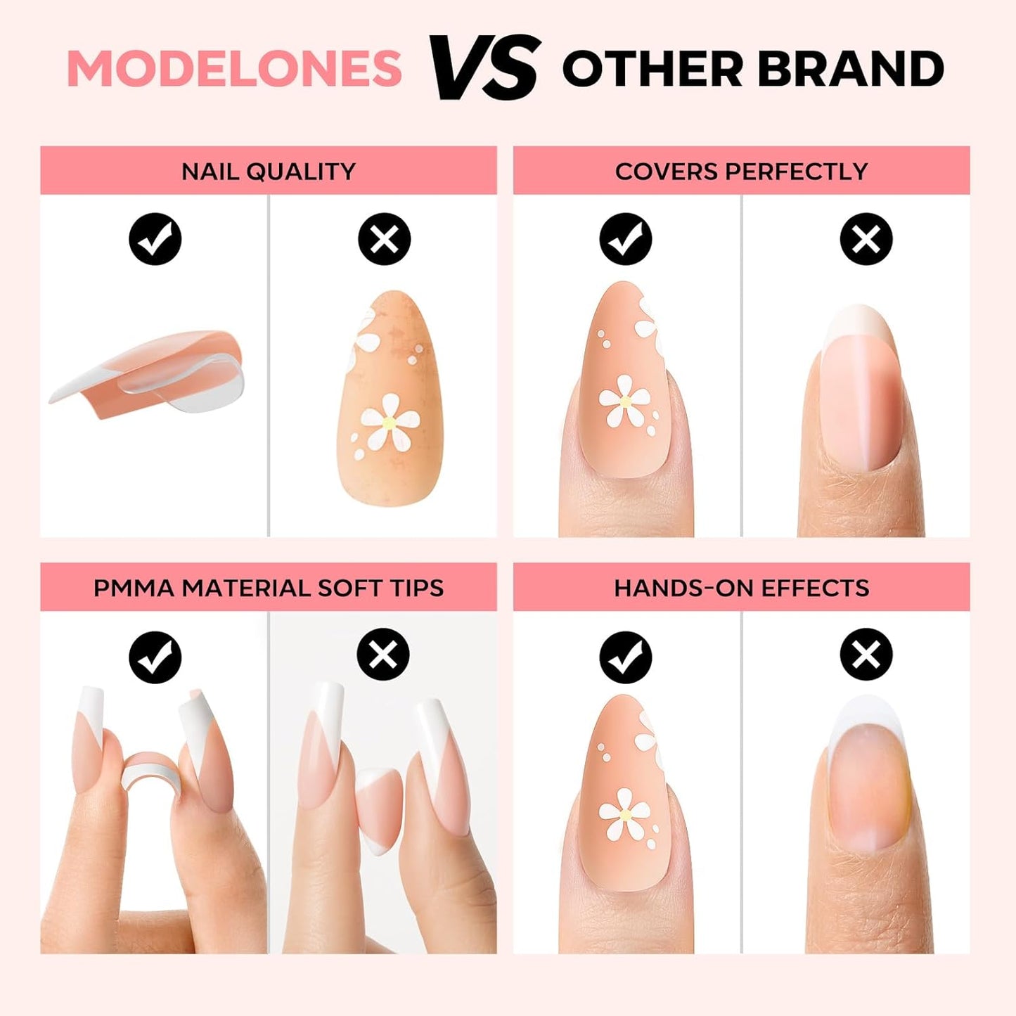 modelones Press on Nails, 150 Pcs French Tip Press on Nails, NailBoxie Brown Almond Shape Nail Tips, Natural Salon Finish Fake Nails, Ideal for Wedding, Party, Daily DIY Nail, 15 Sizes