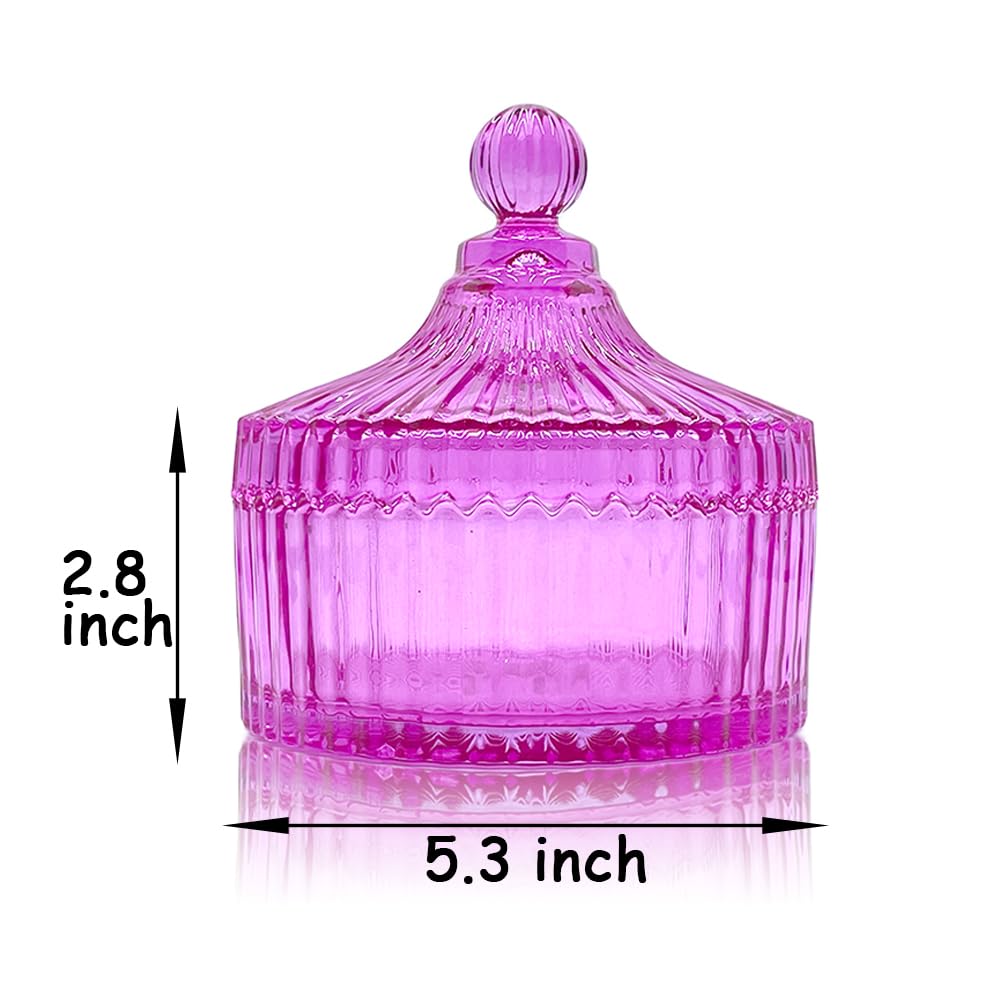 2 Pack Extra Large 5.2" Beige & Purple Powder Puffs and 5.3" Glass Container – Oversized Soft Body & Face Large Powder Puff Dusting Powder Jar Holder Case(Pink Glass)