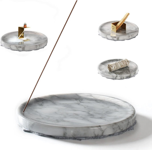 7.1-Inch Marble Incense Holder, Long Incense Holder for Sticks, Large Incense Sticks Holder for Meditation Yoga SPA, Incense Burne for Palo Santo/Sage/Cone/(Grey and White)