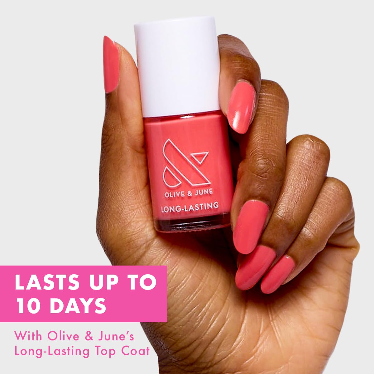 Olive & June Long Lasting Nail Polish | Plump, Gel-Like Finish, No Lamp Needed | Lasts up to 10 days | Salon-Quality at Home | 15-Free, Vegan & Cruelty-Free | Chip-Resistant | Perfect Pinwheel | Coral