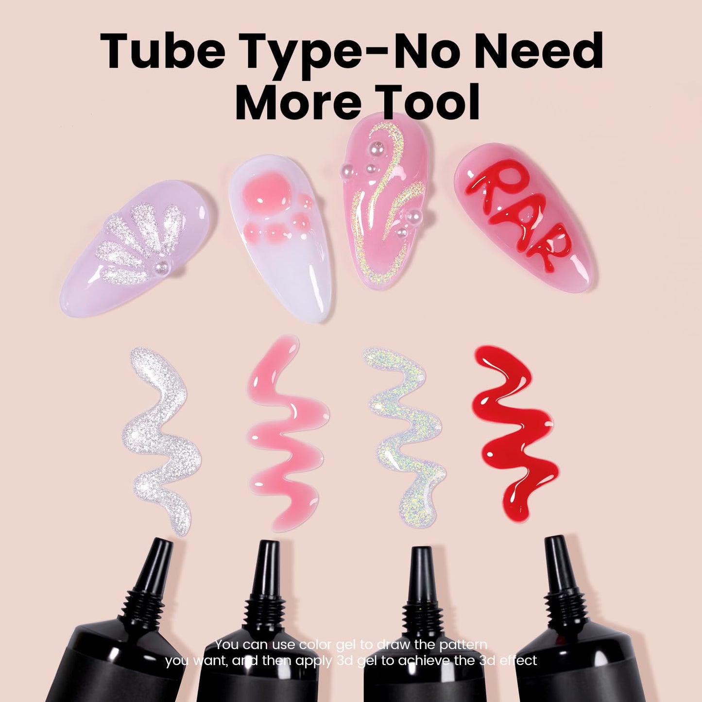 RARJSM 3D Nail Art Sculpture Gel Nail Polish Multi Color Pearlescent Yellow Green Glitter No Wipe DIY Drawing Hard Nail Craving Sculpting Gel UV LED Curing Requires Nail Decoration Manicure Design