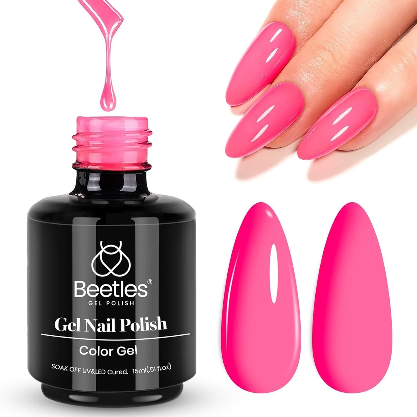 Beetles Hot Pink Gel Nail Polish 1Pcs 15ml Neon Pink Gel Nail Polish Bright Color Soak Off Uv LED Nail Lamp for Women DIY Manicure Gifts for Mom