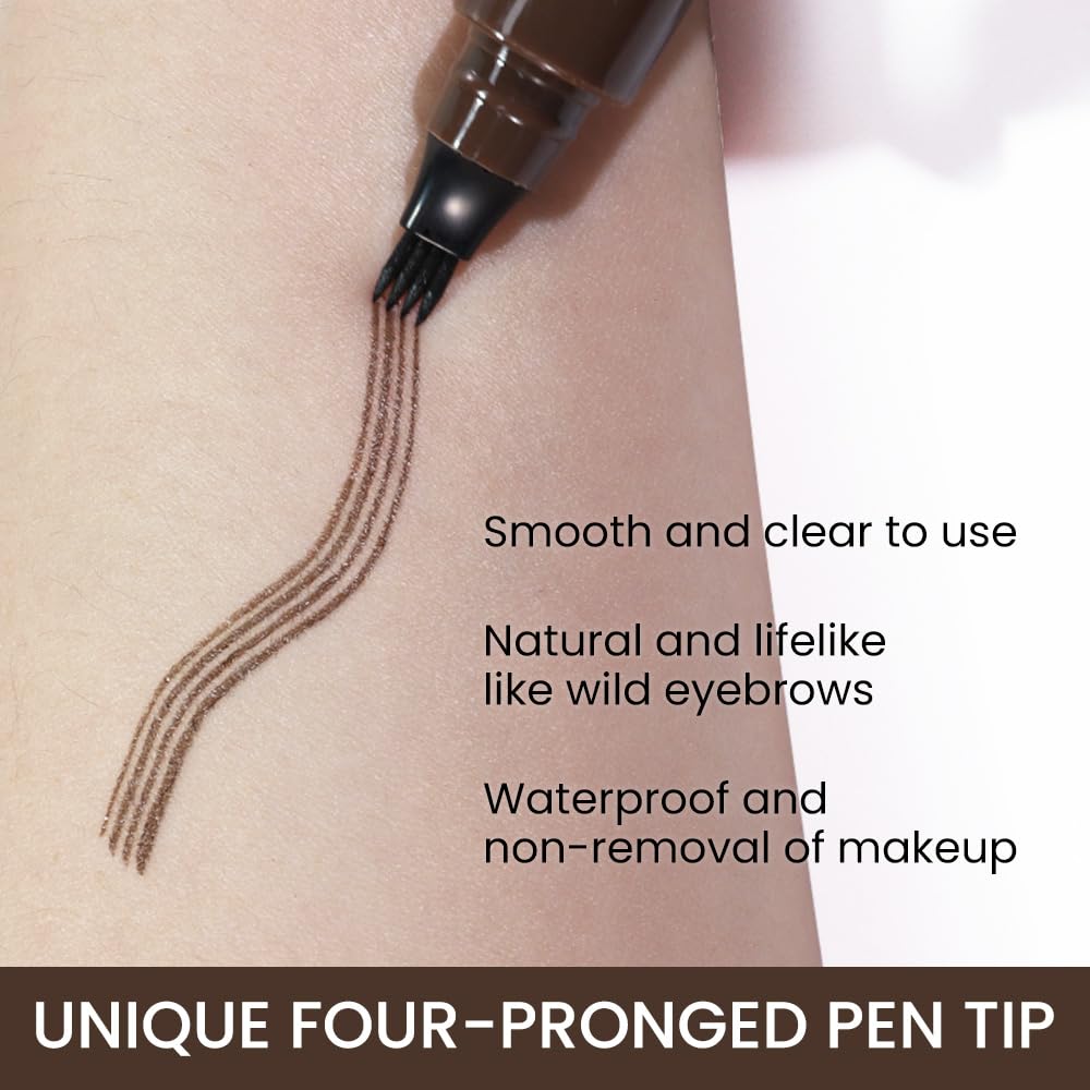 Eyebrow Ink Pencil by Brow Stylist -Micro 4 Point Brow Pen Lift & Snatch 2 Eyebrow Pen Kits with 3 Eyebrow Stencil Long-Lasting Waterproof Natural Eyebrow Hair (B-2Pc 02# Dark brown)