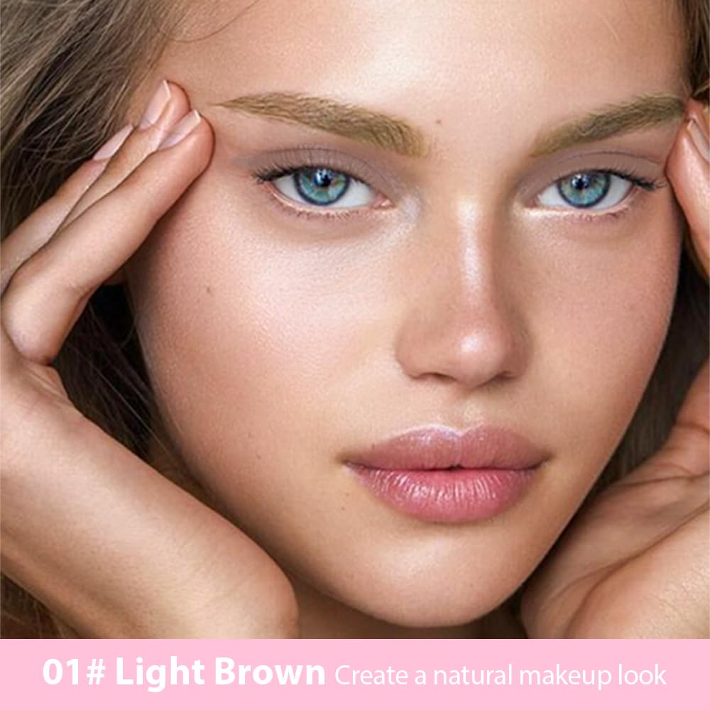 evpct 1Pcs Light Brown Magic Microblading Eyebrow Contouring Pen Brow Pencil, with 4 Brush Micro-Fork-Tips Precise Applicator, Dual-ended Eyebrow Brush, Hair Like Strokes, Natural Looking Brows