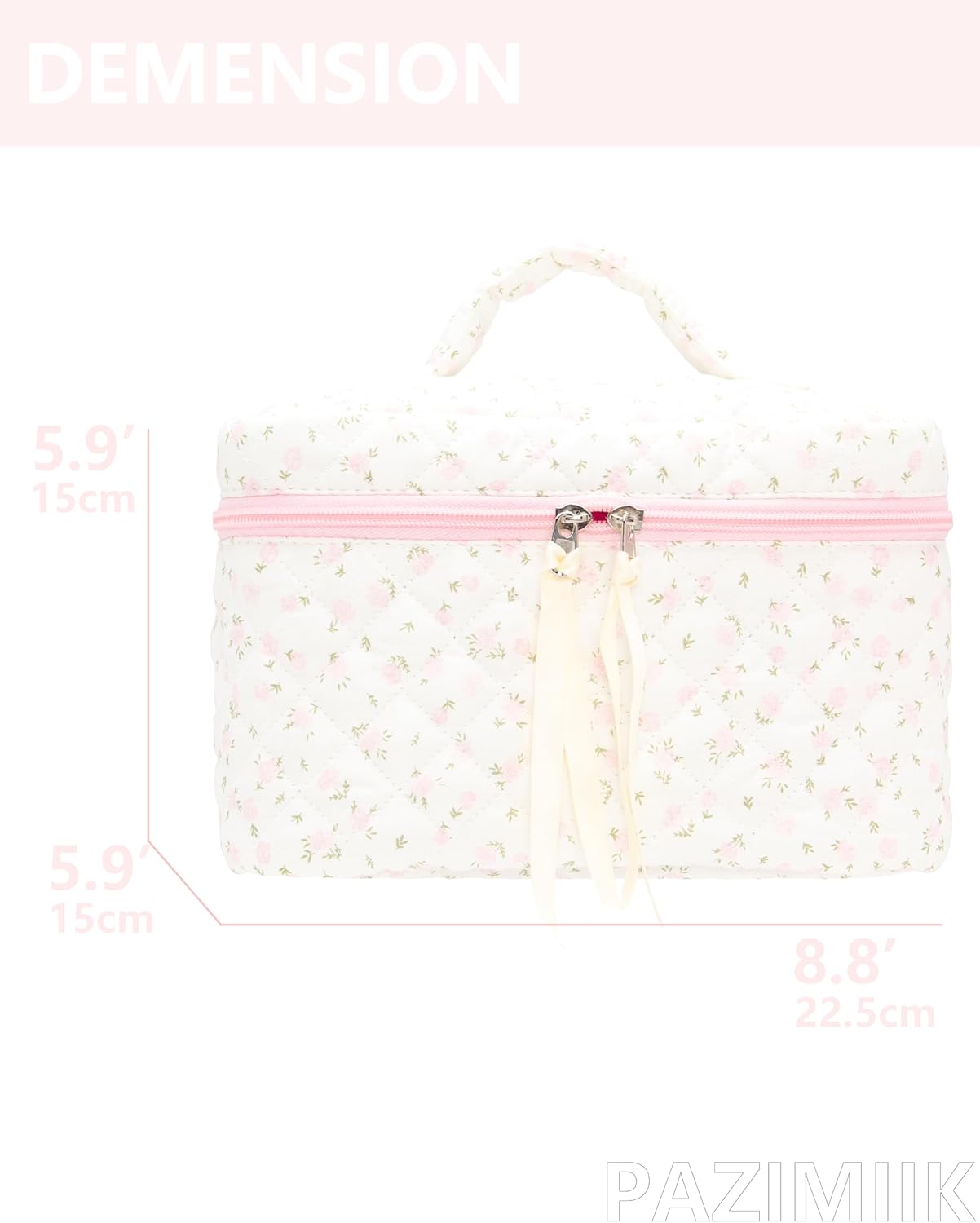 Quilted Makeup Bag Large Travel Zipper Soft Cosmetic Case for Women Girls Make Up,Little Flower Pink