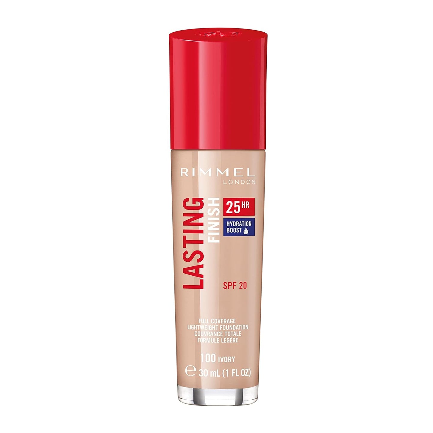 Rimmel London Lasting Finish 25HR - 100 Ivory - Foundation, 25-Hour Wear, Full Coverage, Waterproof, 1oz