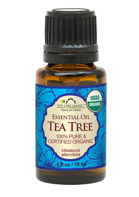 US Organic 100% Pure Tea Tree Essential Oil, Steam Distilled, USDA Certified Organic, for Hair, Skin, Scalp, Foot, Toenails, and More. Sourced from South Africa, Undiluted, Non-GMO (15 ml)