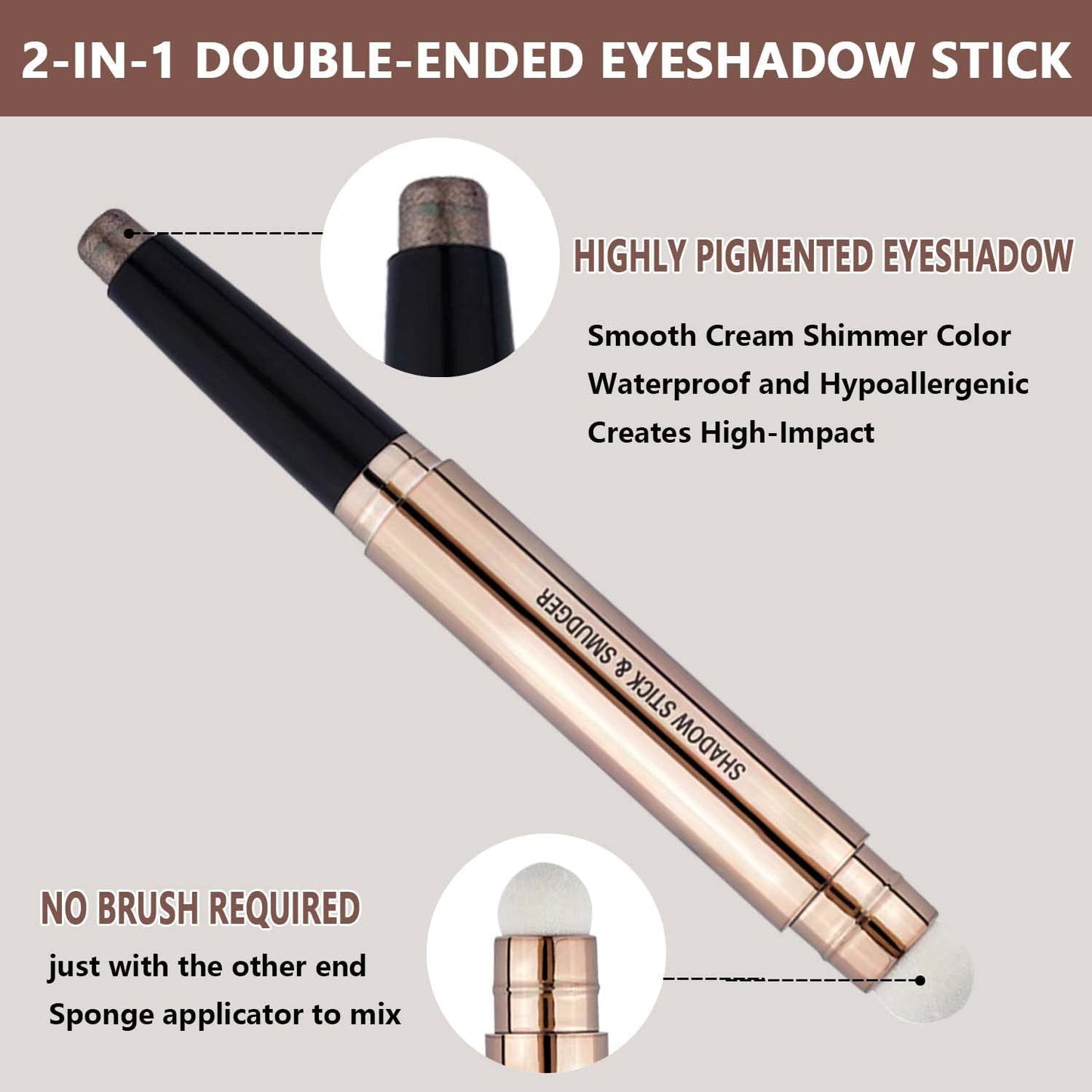 Cocoa Brown Eyeshadow Stick And Sponge Makeup Brush Cream Shimmer Smooth Shadow Pencil Eyeliner Long Lasting Waterproof Eye Shadow Highlighter Stick Hypoallergenic Multi-Dimensional Eyes Look ( # 07)