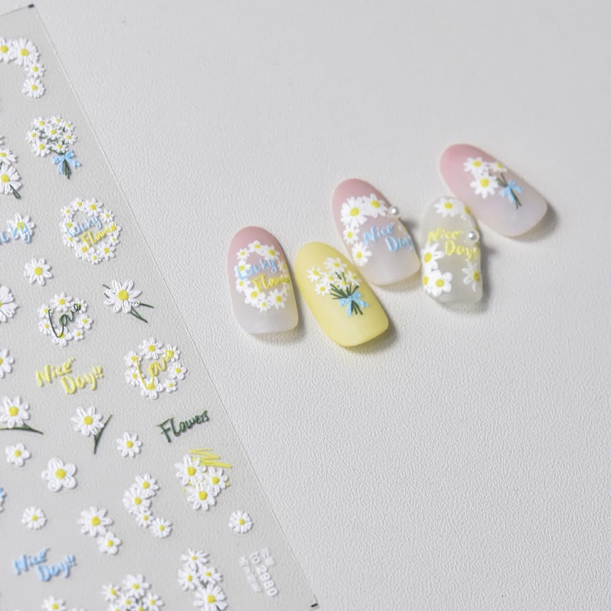 5D Embossed Flower Nail Stickers Spring Floral Nail Art Stickers Daisy Nail Decals Cute Stickers for Nails Designs Self Adhesive Nail Art Supplies & Decorations for Women Girls 1 Sheet